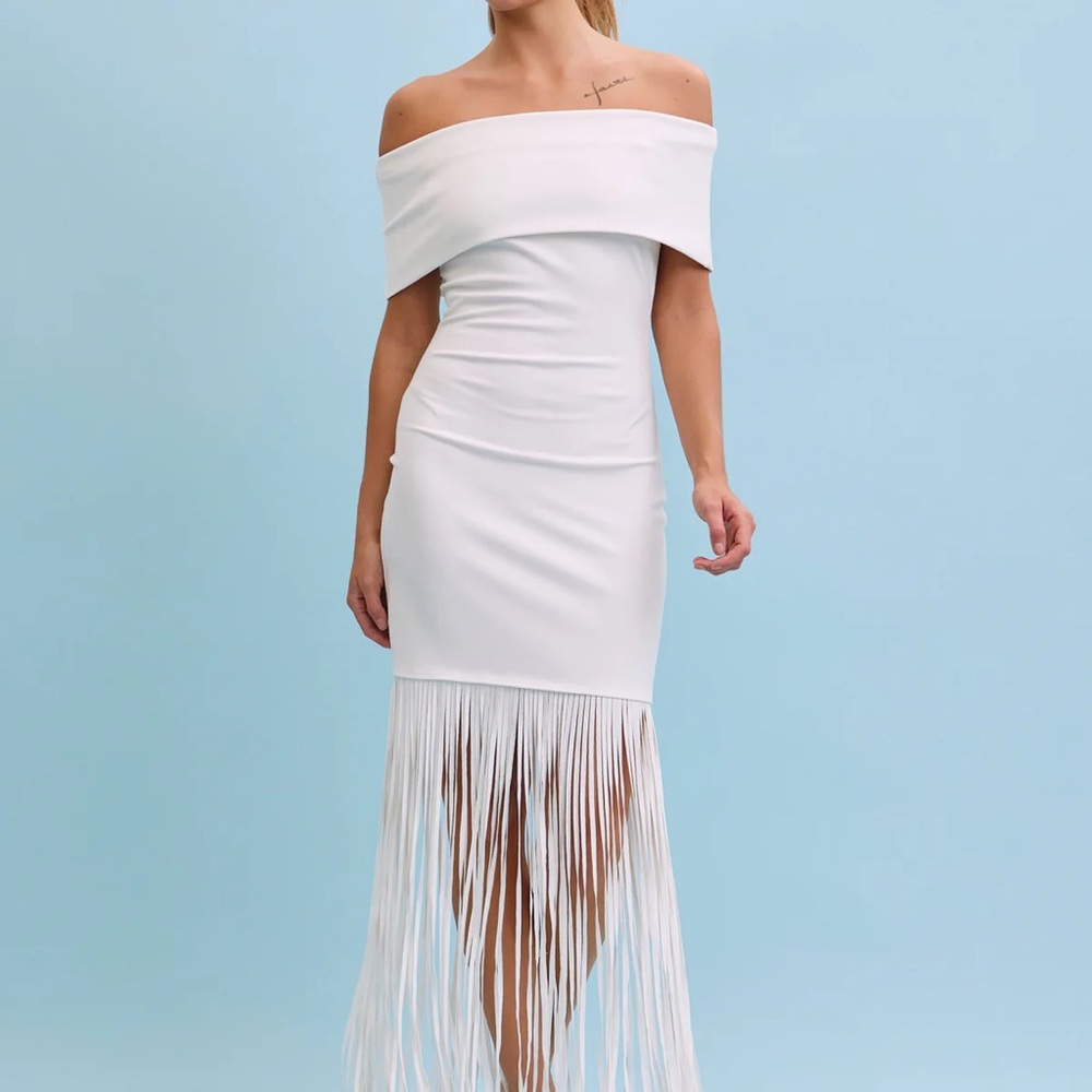 Zara Strapless White Fringe Dress